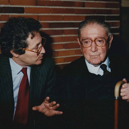 Con Enrique Sánchez Leal en la inauguración de su exposición en el Museo de la Ciudad, 1993.
