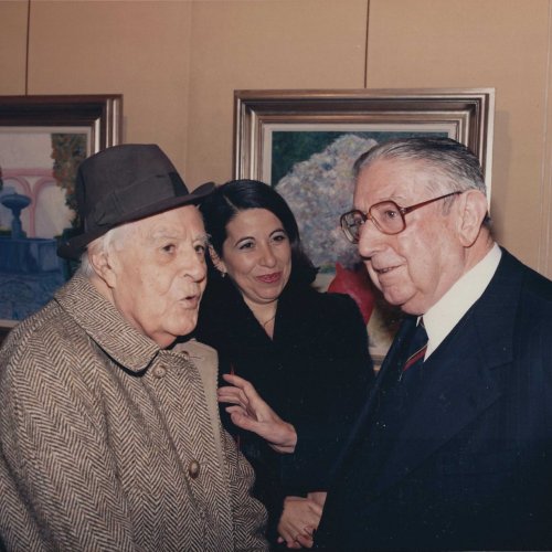Con José Mauro de Murga y Serret en la Galería Ansorena, Madrid.1987.