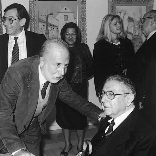 Con Agustín Redondela en la exposición celebrada en el Patio de la Cultura de Tabacalera (Madrid), en 1989.